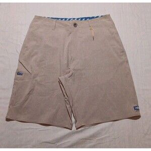AFTCO Shorts Mens 28 Beige Hybrid Cargo Flat Front Stretch Performance Fishing
